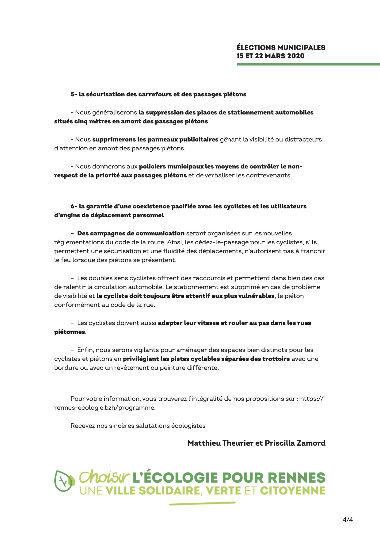 Page 4 de notre courrier réponse à l'enquête de 60 Millions de Piétons